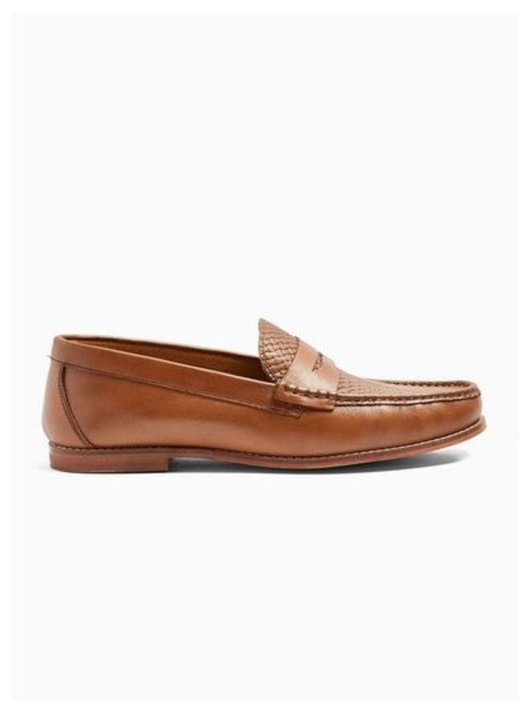 Mens Brown Tan Leather 'Boston' Penny Loafers, Brown