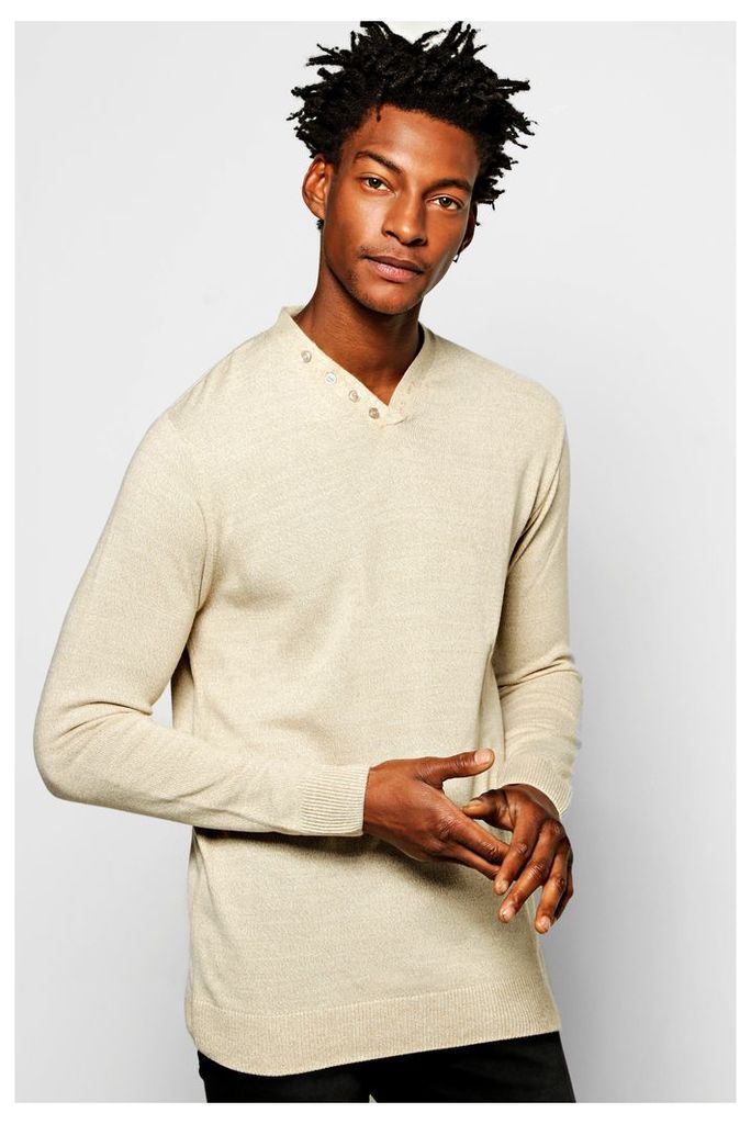 Neck Placket Jumper in Mixed Yarn - oatmeal