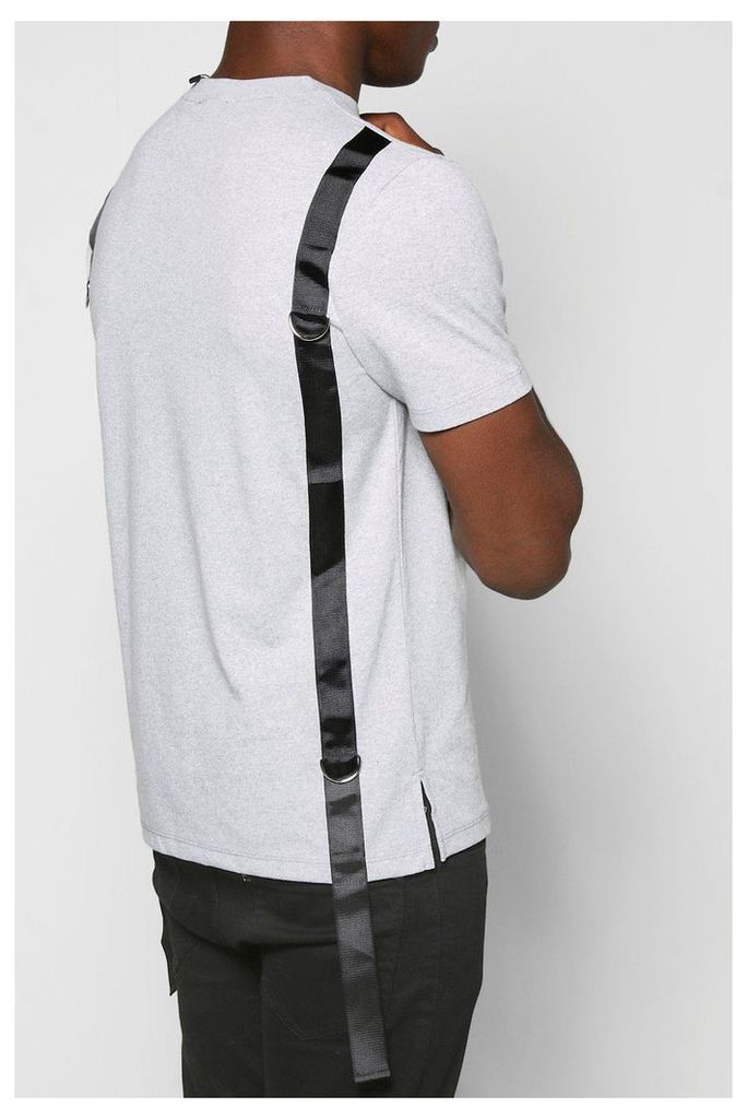 Neck T Shirt With Back Strap Detail - grey