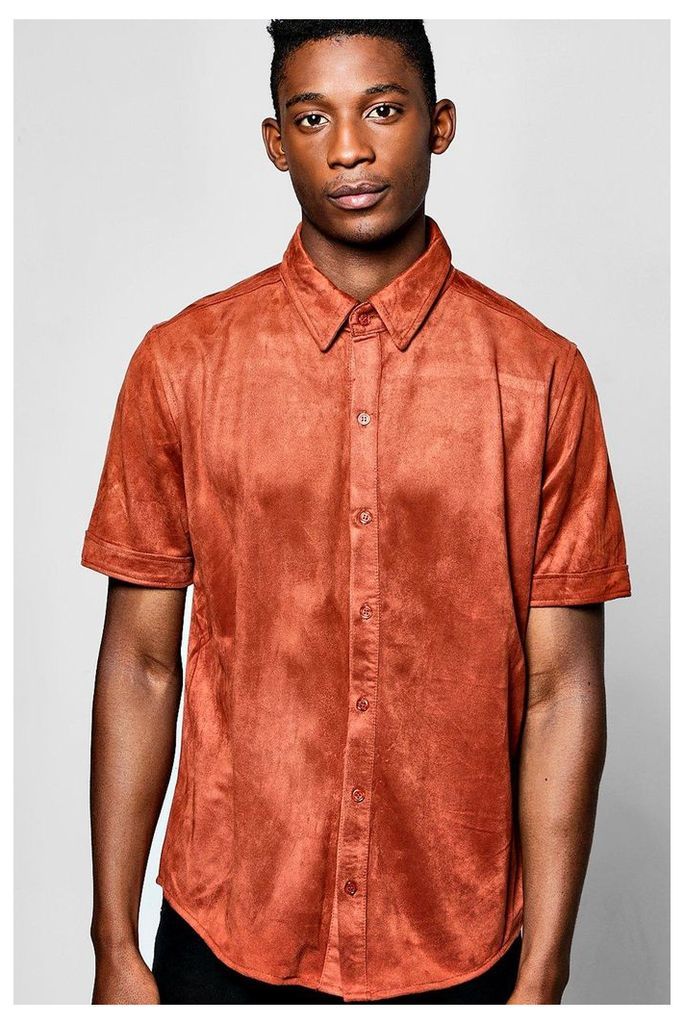 Sleeve Faux Suede Shirt - rust