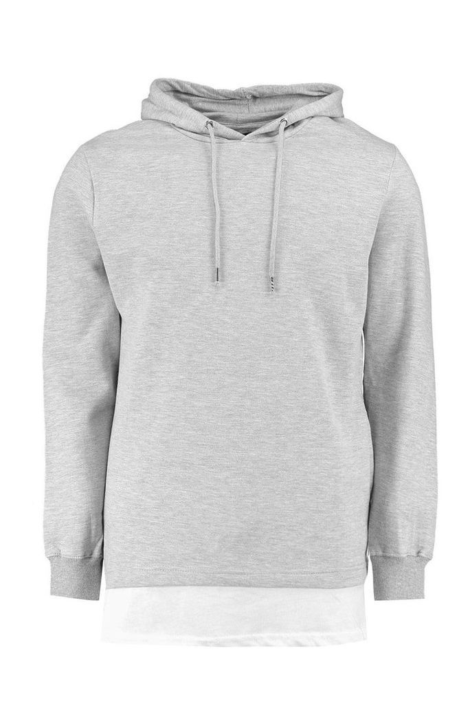 Over The Head Hoodie With Extended Hem - grey