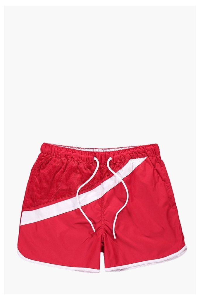 Stripe Runner Style Swim Shorts - red