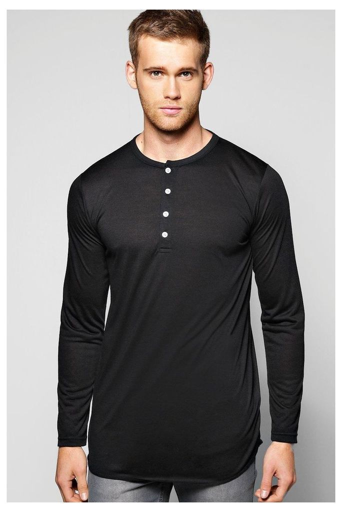 Length Drape Grandad T Shirt - black