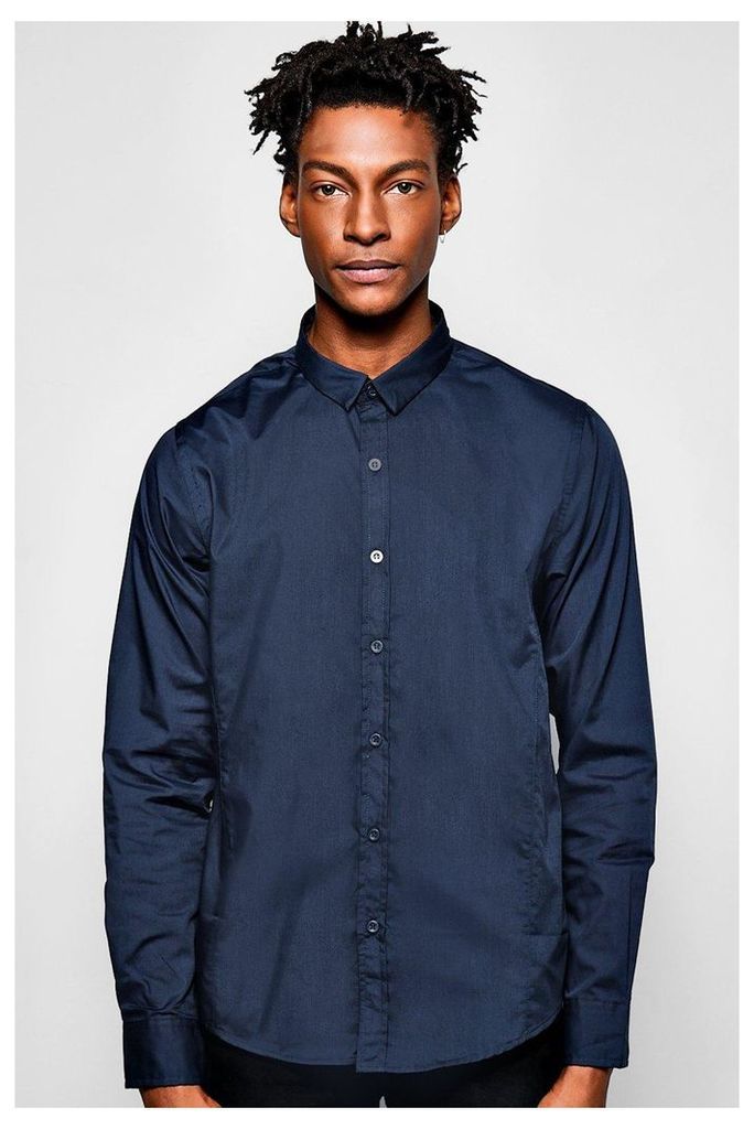 Poplin Long Sleeve Shirt - navy