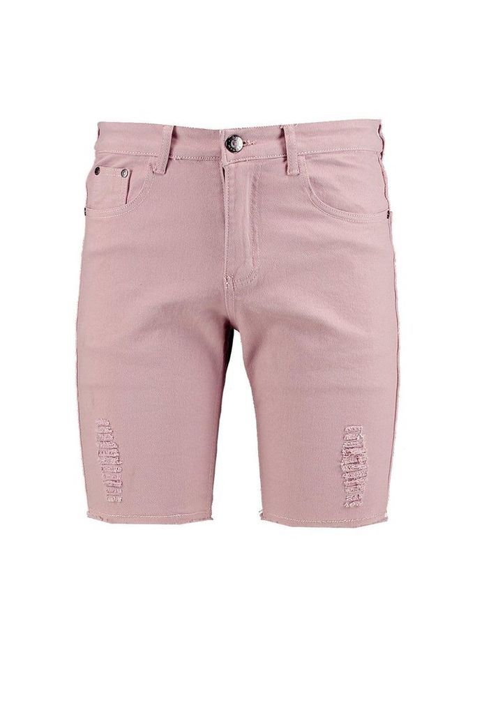 Stretch Biker Shorts With Rips - pink