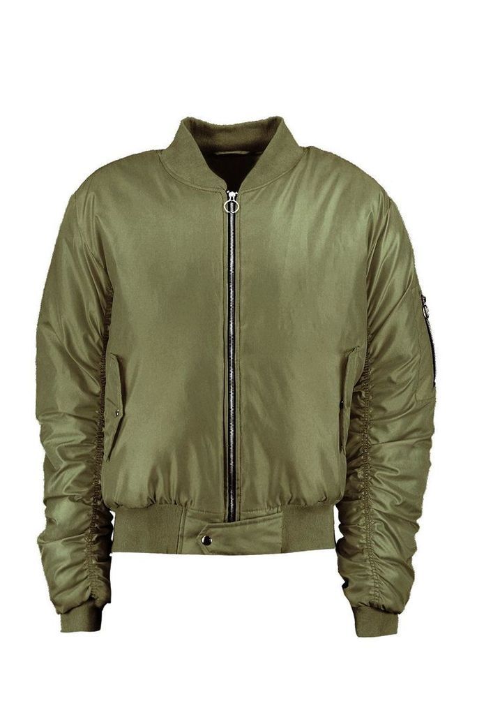 MA1 Bomber With Ruched Sleeves - khaki