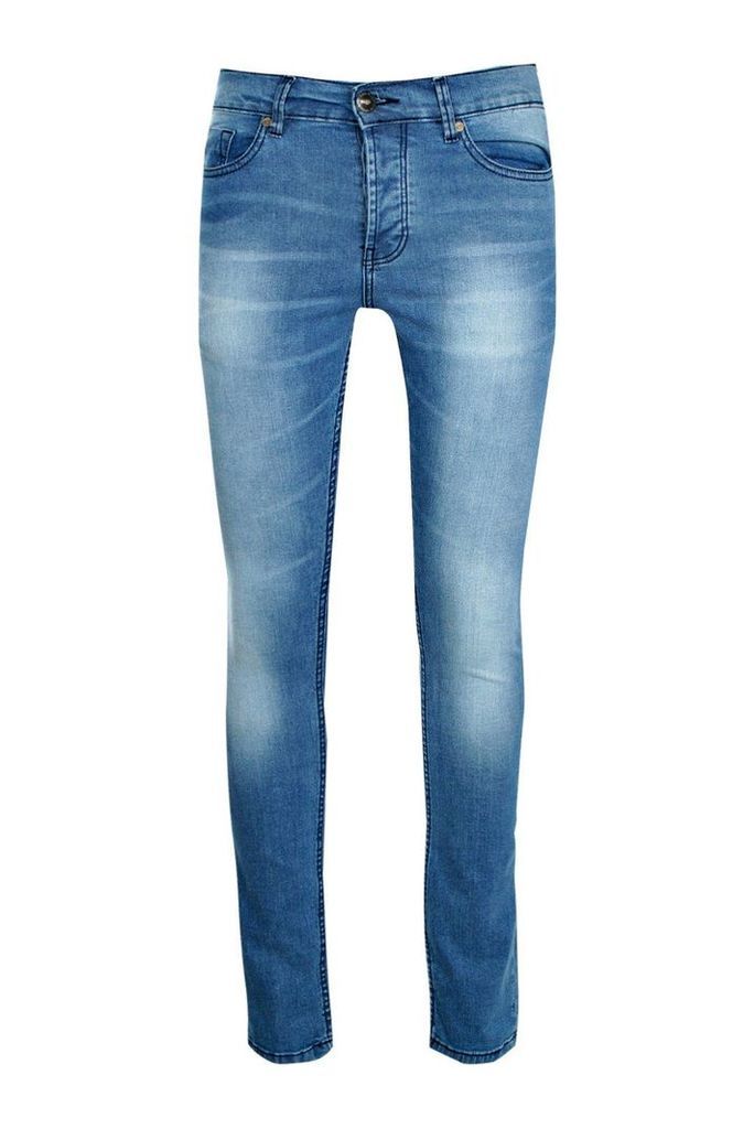 Fit Mid Blue Jeans with Sandblasting - blue