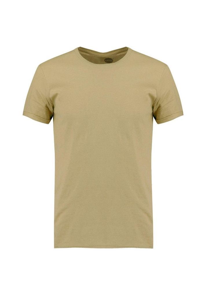 Neck T-Shirt with Rolled Sleeves - khaki