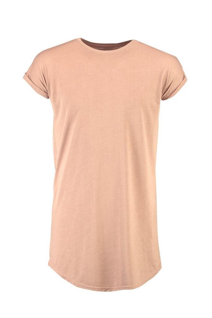 Cap Sleeve T Shirt With Curved Hem - coral