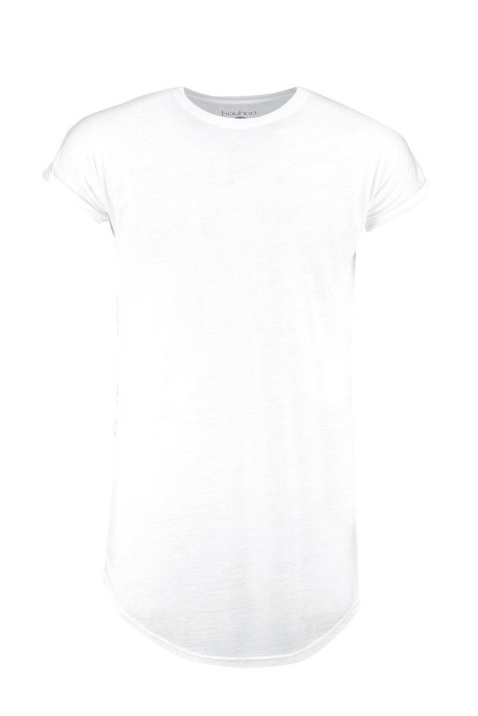 Cap Sleeve T Shirt With Curved Hem - white