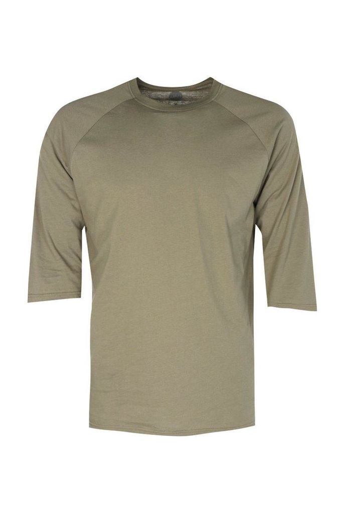 Sleeve T Shirt With Stepped Hem - khaki
