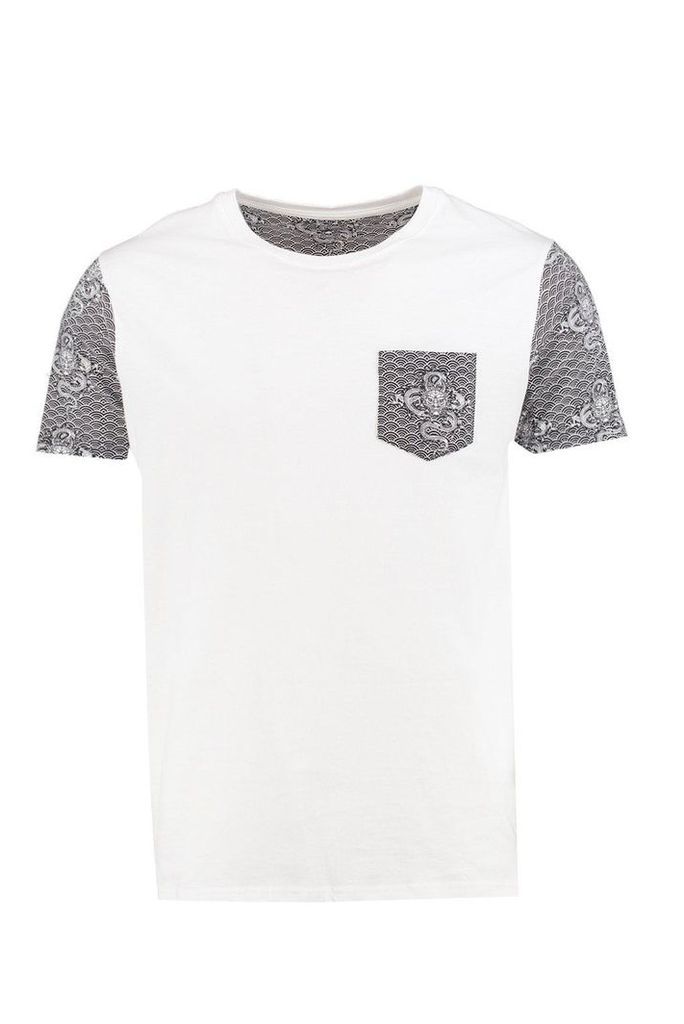 Pocket & Sleeve Print T Shirt - white
