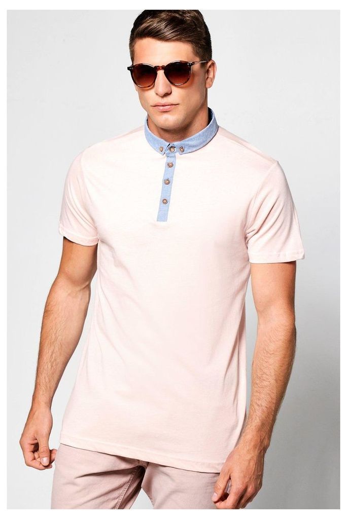 Button Down Collar Jersey Polo - pink
