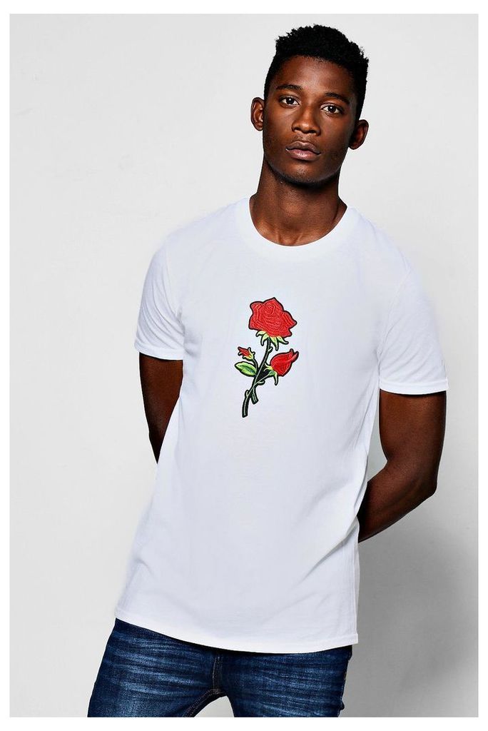 Rose Embroidered T-Shirt - white