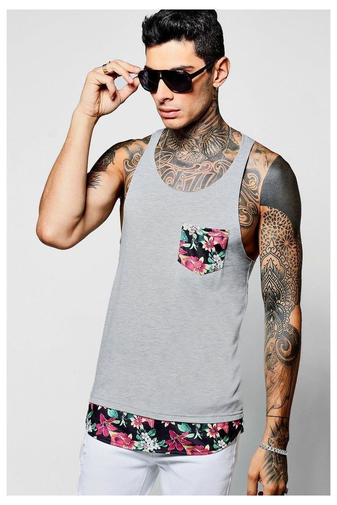 Racer Vest With Tropical Print - grey