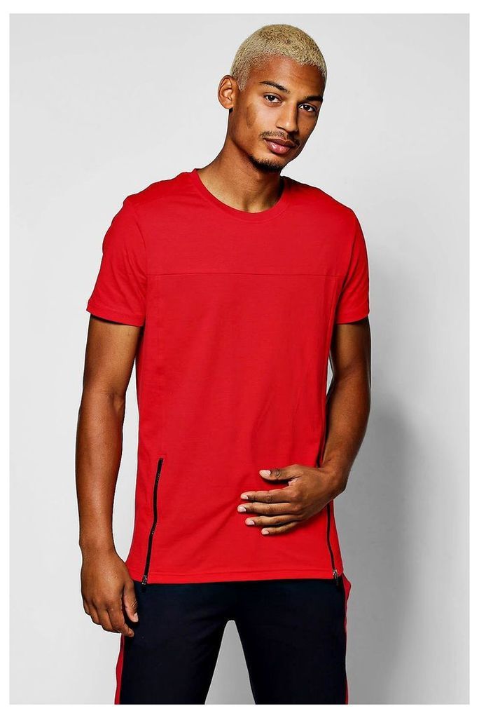 T-Shirt With Zip Hem - red