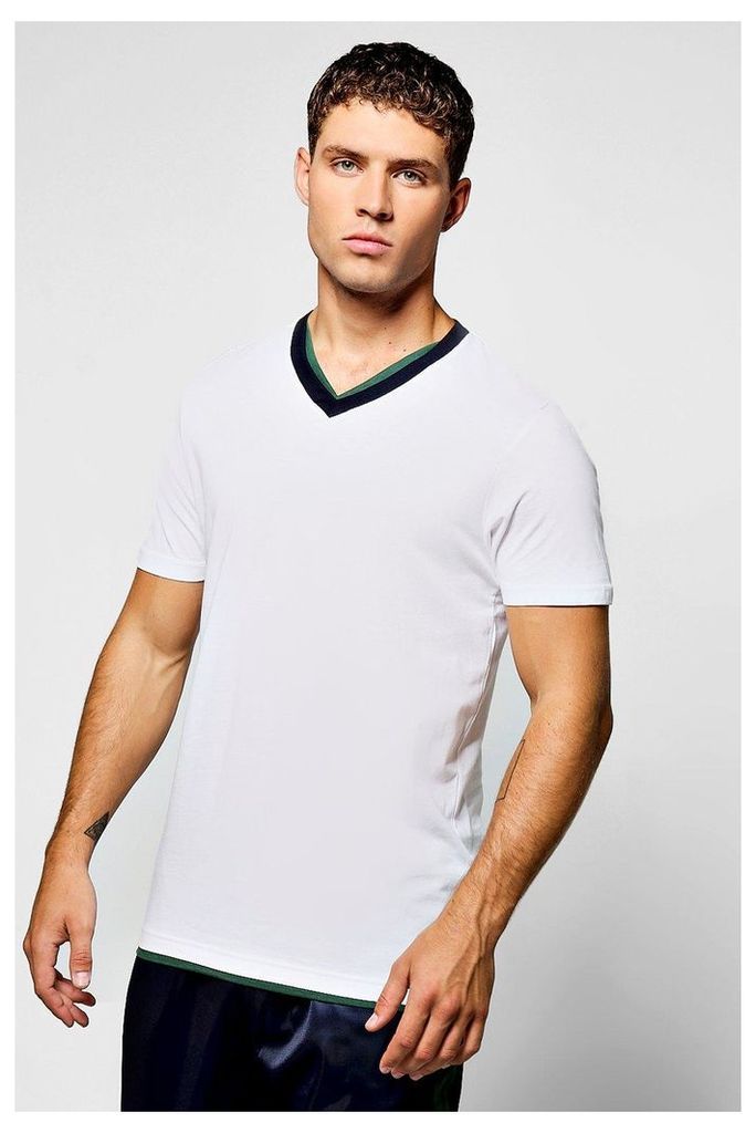 Rib V Neck T-Shirt - white