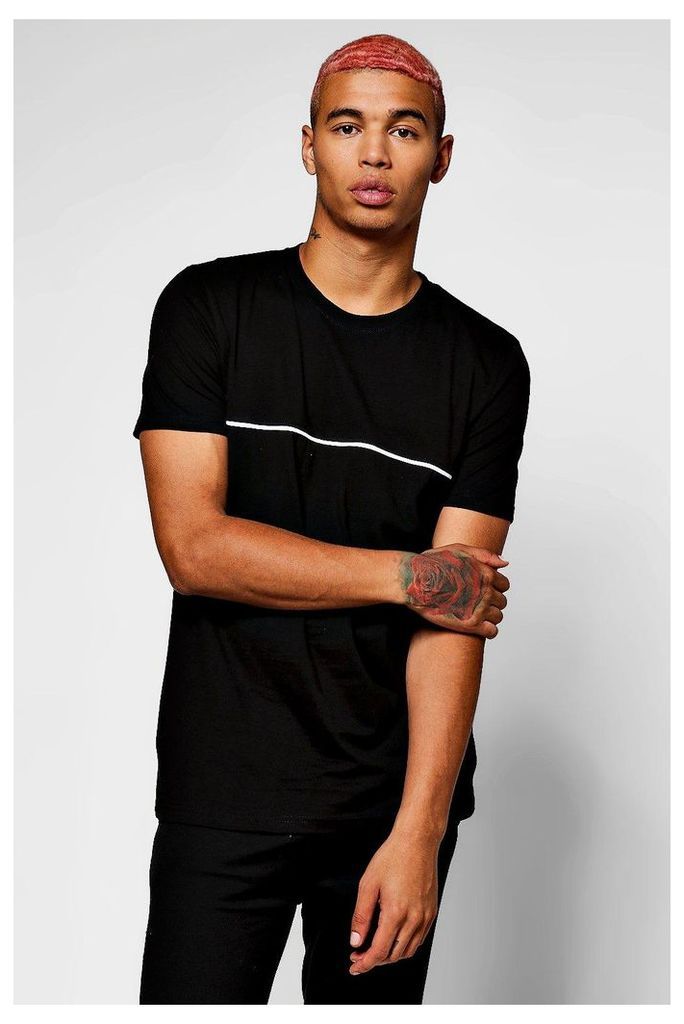 Sleeve T-Shirt With Piping - black