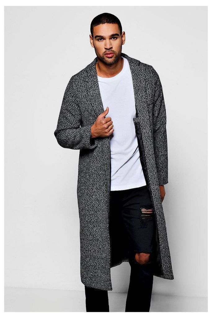 Full Length Wool Look Duster Coat - black