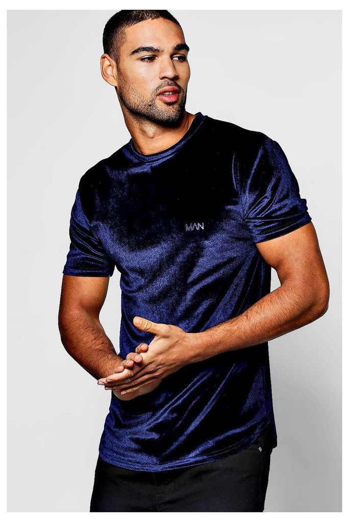 Velour T-Shirt In Muscle Fit - navy