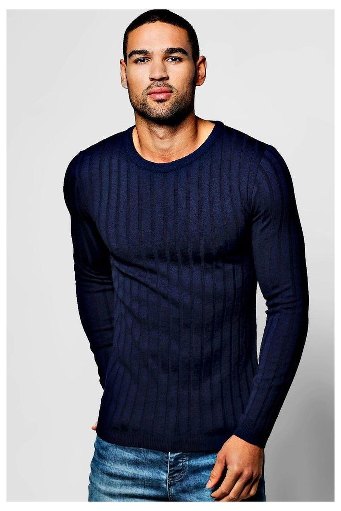 Fit Ribbed Crew Jumper - navy