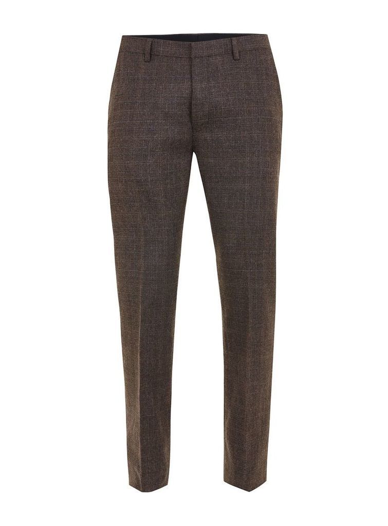 Men's Topman Check skinny fit suit Trousers, Dark Brown