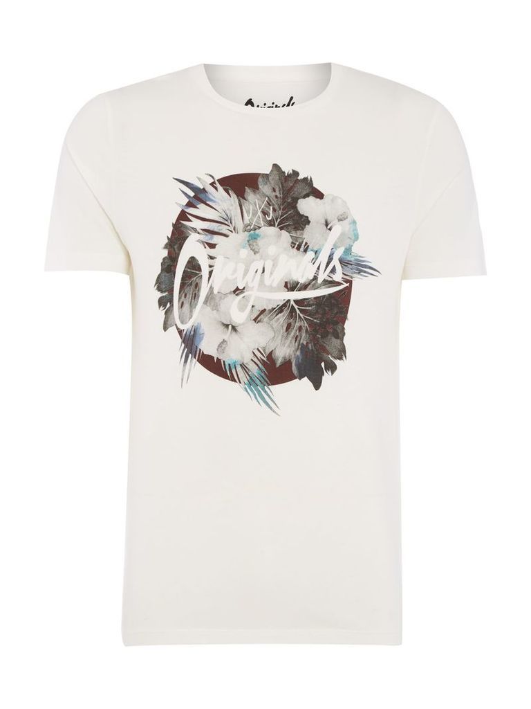 Men's Jack & Jones Floral-Logo Short-Sleeve T-shirt, Off White