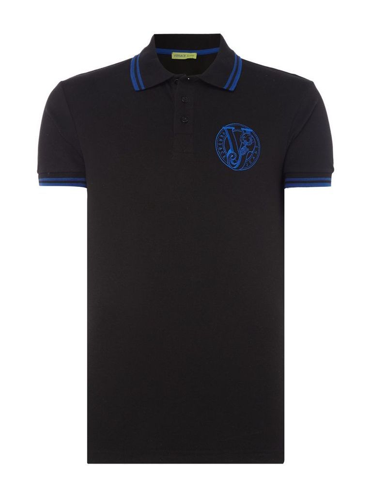 Men's Versace Jeans Slim fit tipped embroidered logo polo shirt, Black