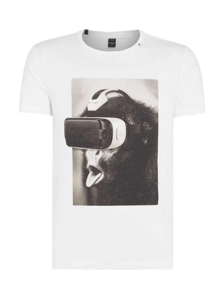 Men's Replay Oversized print cotton T-shirt, Optical White