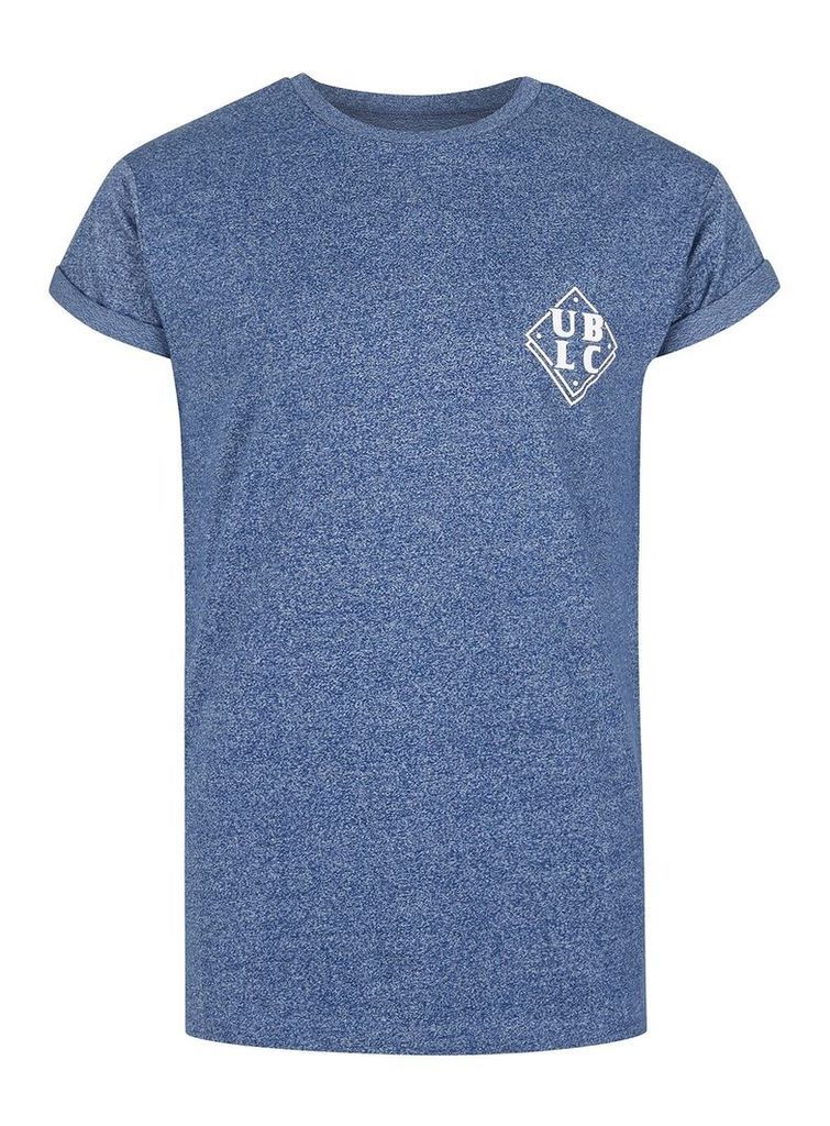 Men's Topman Blue Front And Back Print T-Shirt, Dark Blue
