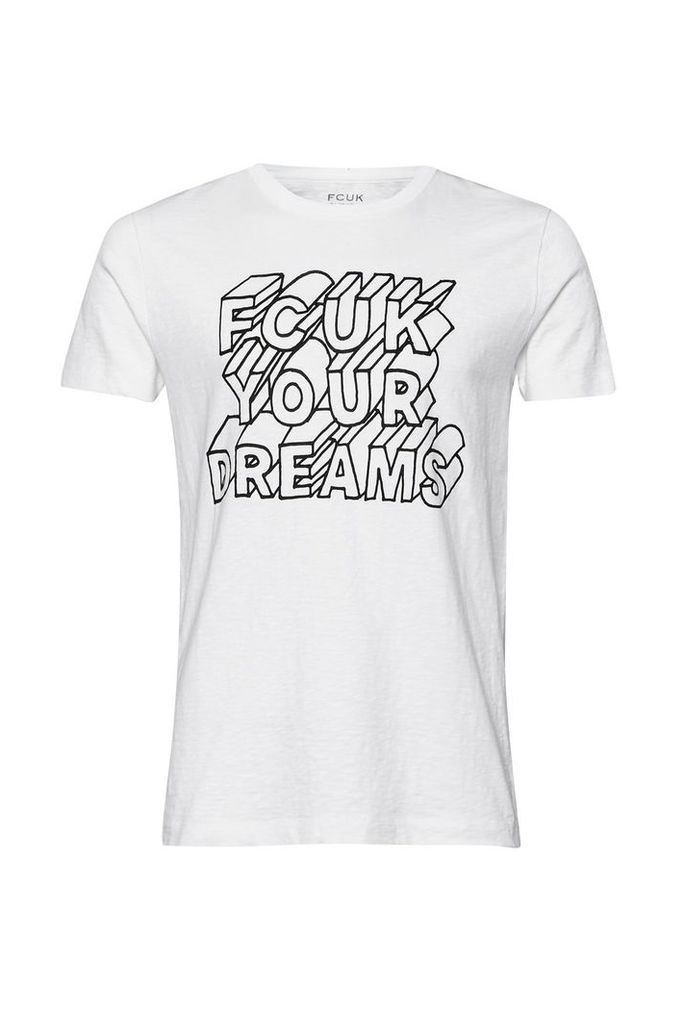 Men's French Connection Fcuk Your Dreams Slogan T-Shirt, White