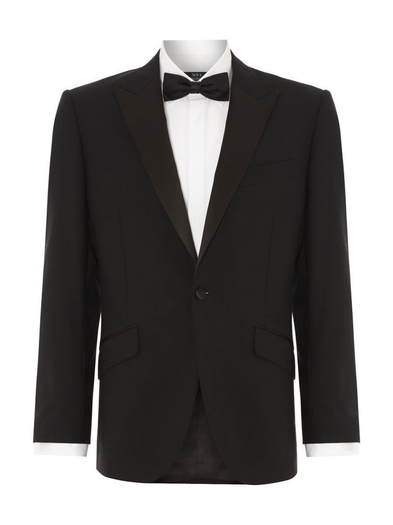 Men's New & Lingwood Benson black evening jacket with satin peak lapel, Black