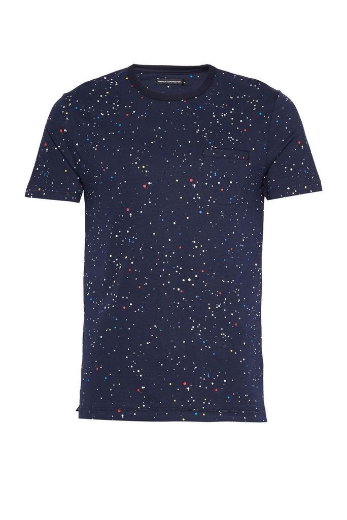Men's French Connection Star Splatter Printed Jersey T-Shirt, Navy