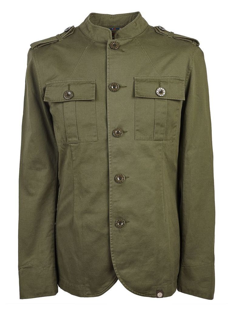 Men's Pretty Green Mandarin Collar Military Jacket, Khaki
