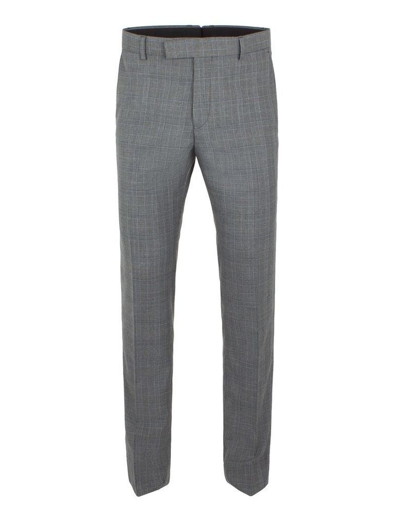 Men's Limehaus Warwick Grey Check Slim Fit Trousers, Grey