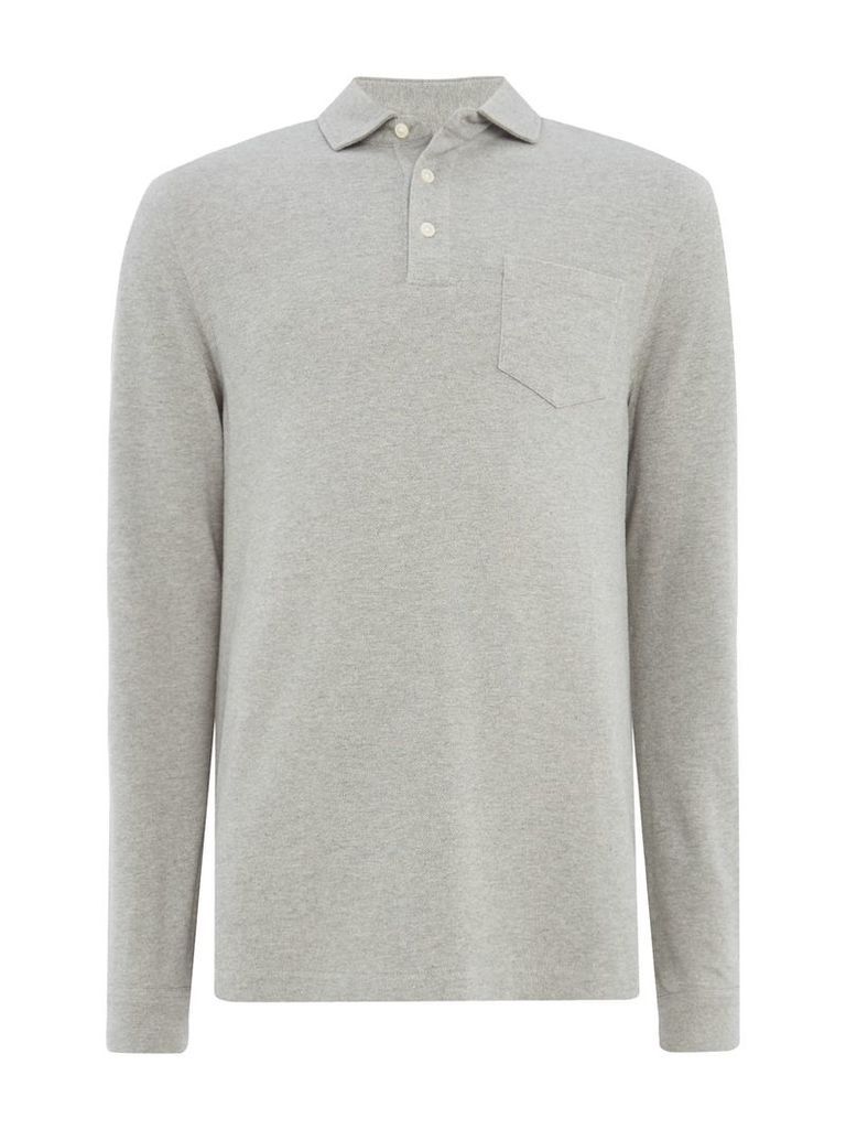 Men's Howick Redding Pique Long Sleeve Polo Shirt, Grey Marl