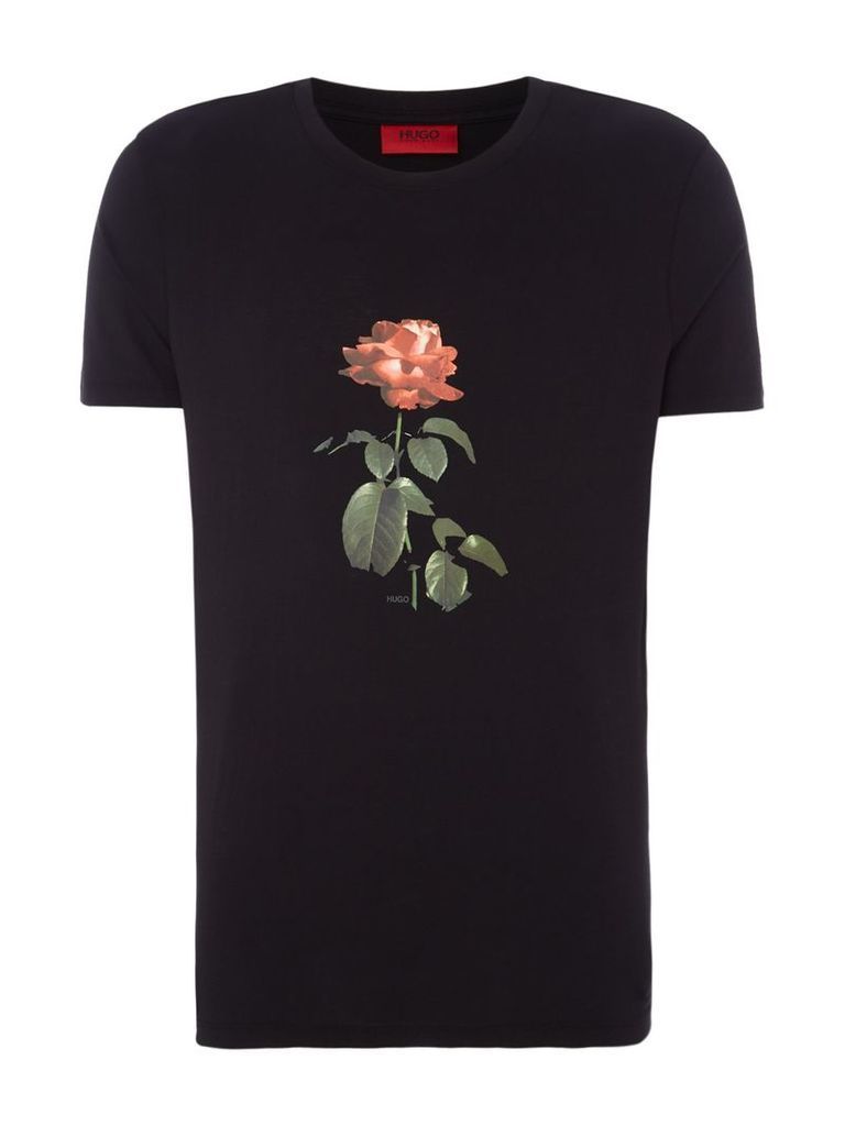 Men's Hugo Drose Rose Graphic T-shirt, Black