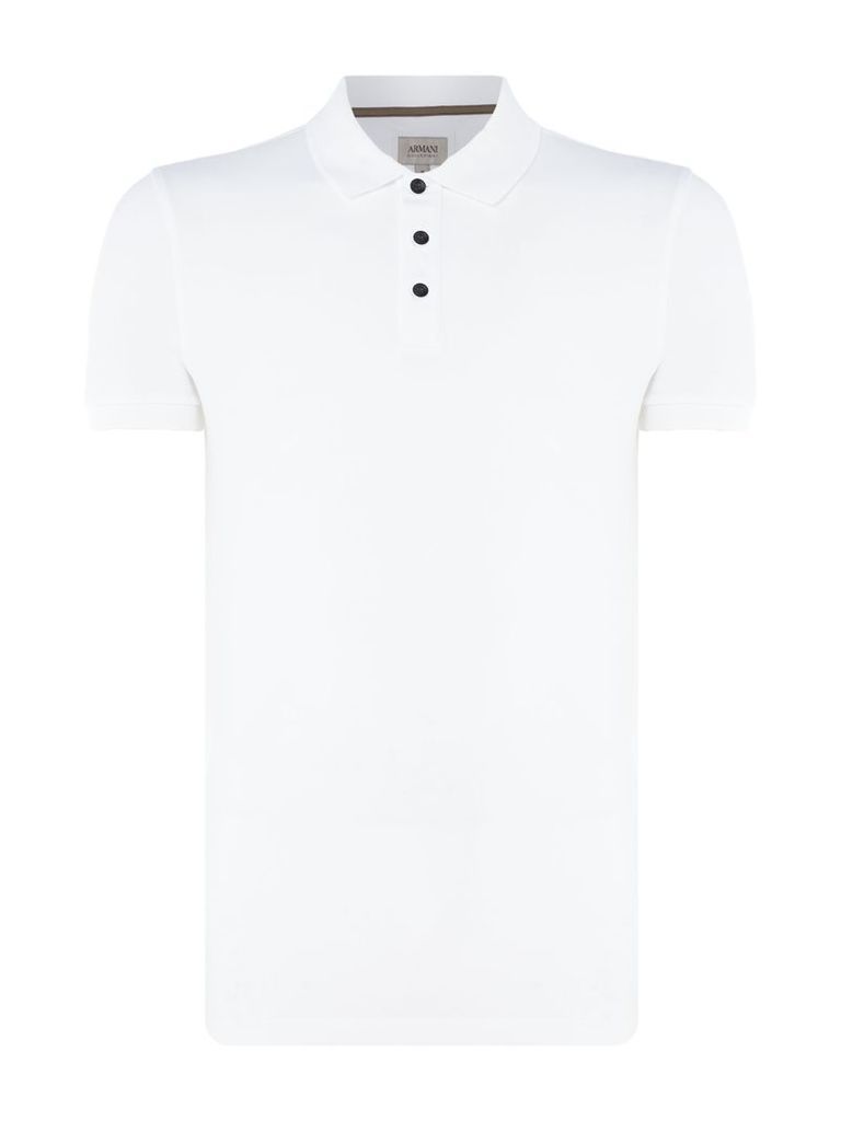 Men's Armani Collezioni Stretch Cotton Piquet Polo T-Shirt, White