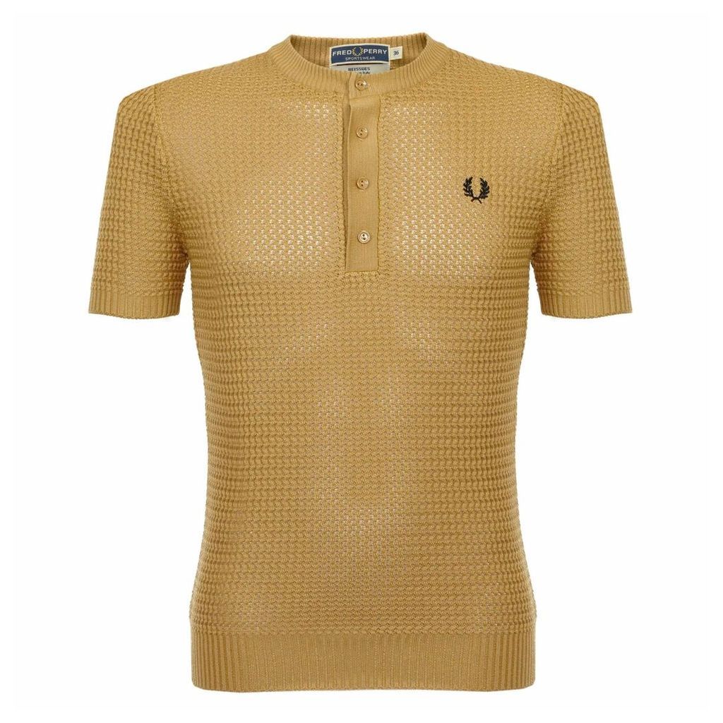 Fred Perry Laurel Knitted Button Neck Gold Polo Shirt K4149 C21