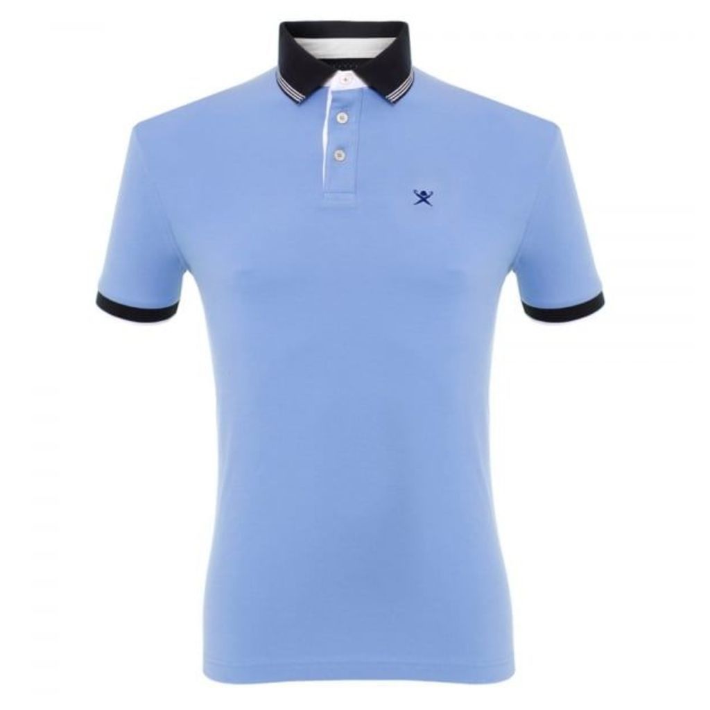 Hackett London Woven Trim Oxford Blue Polo Shirt HM561513