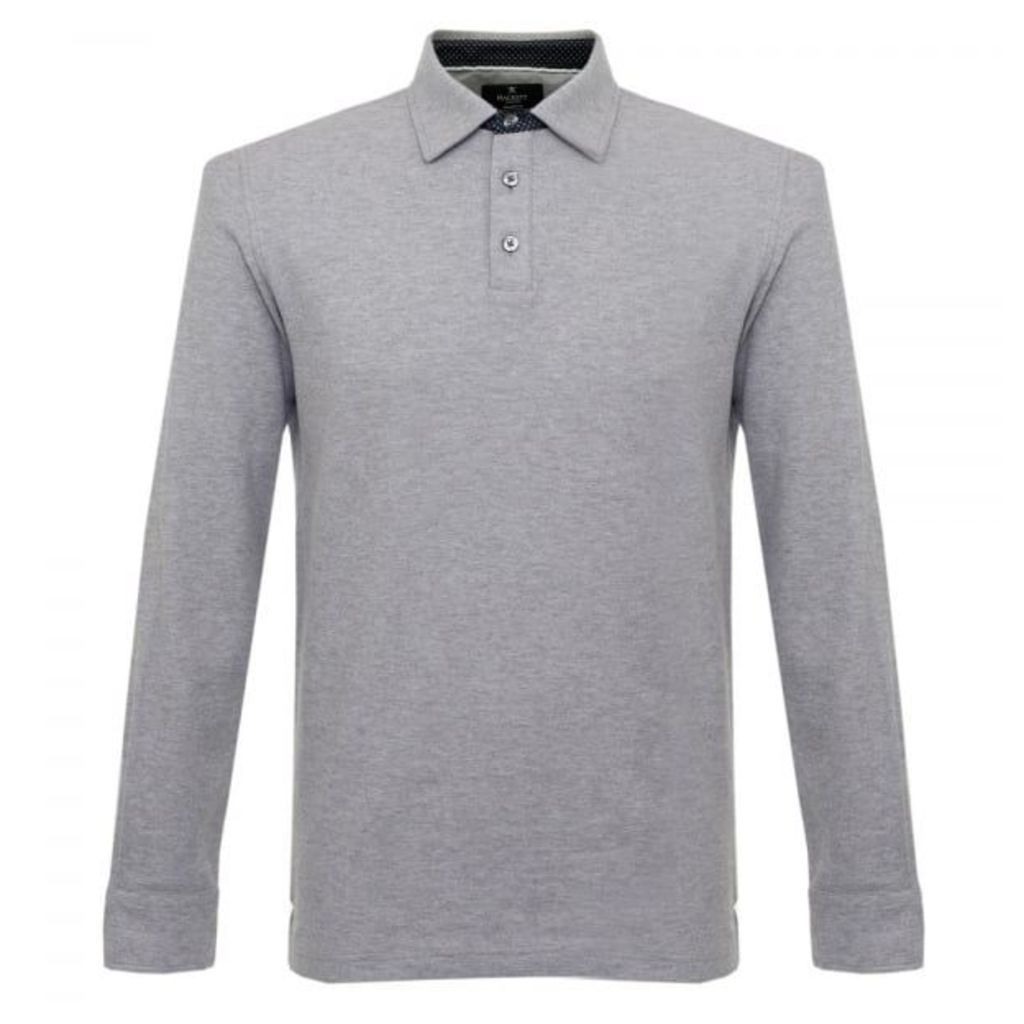 Hackett London Woven TRM Cuff Grey Marl Polo Shirt HM550486 933
