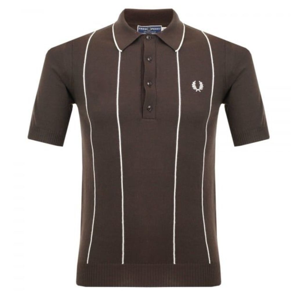Fred Perry Vertical Strip Knitted Chocolate Polo Shirt K8114 103