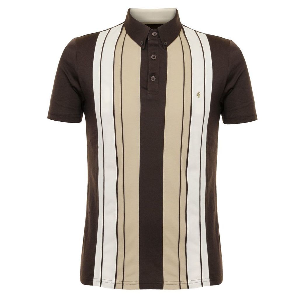 Gabicci Vintage Striped Coffee Polo Shirt V37GX10
