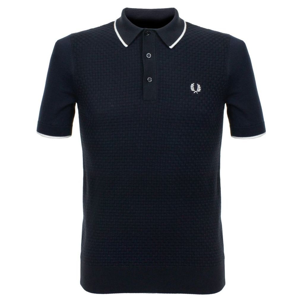 Fred Perry Two Tone Knit Navy Polo Shirt K1514
