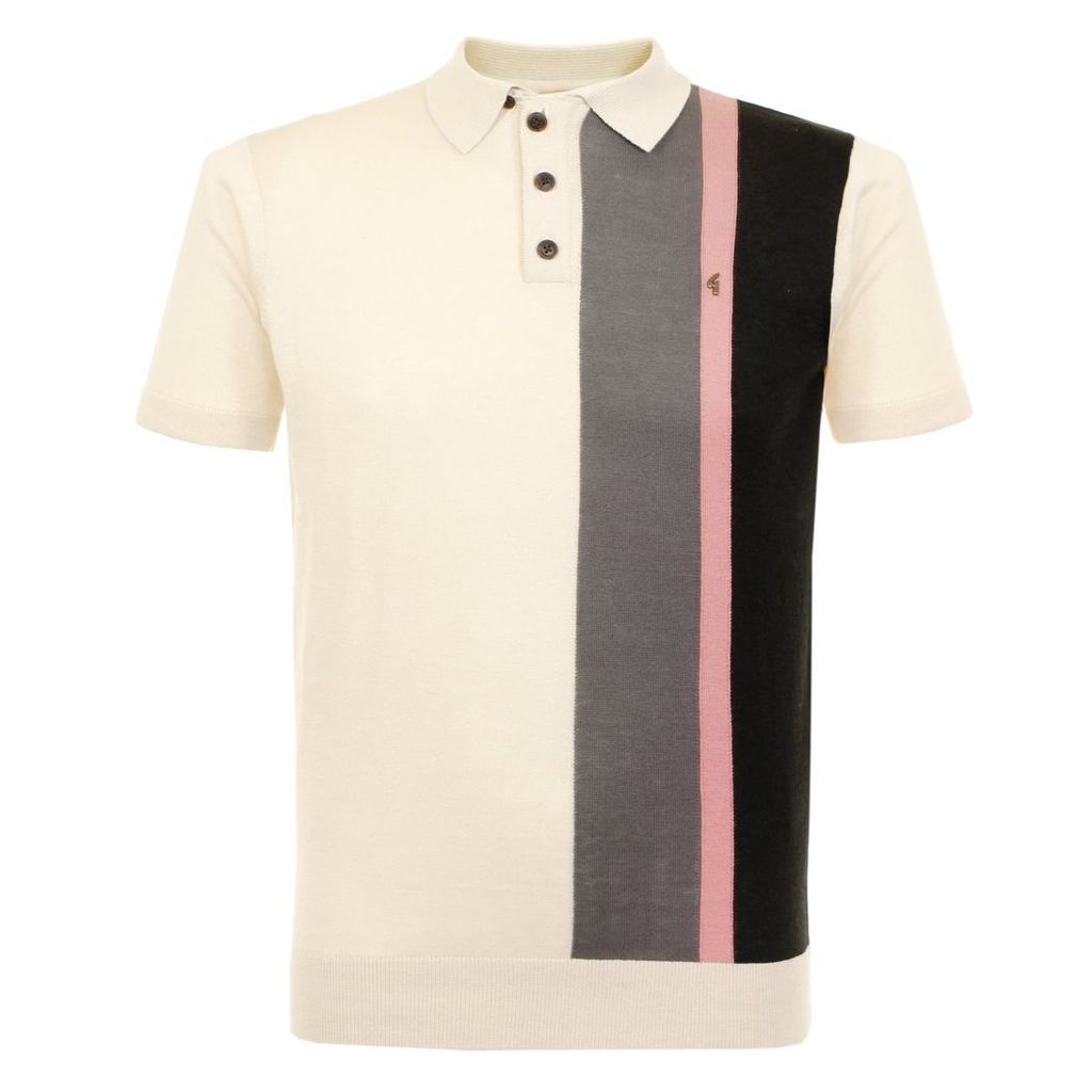 Gabicci Striped Knit Oat Polo Shirt V38GK06