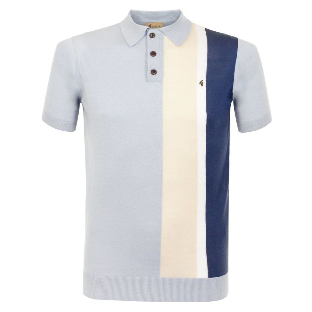 Gabicci Striped Knit Blue Polo Shirt V38GK06