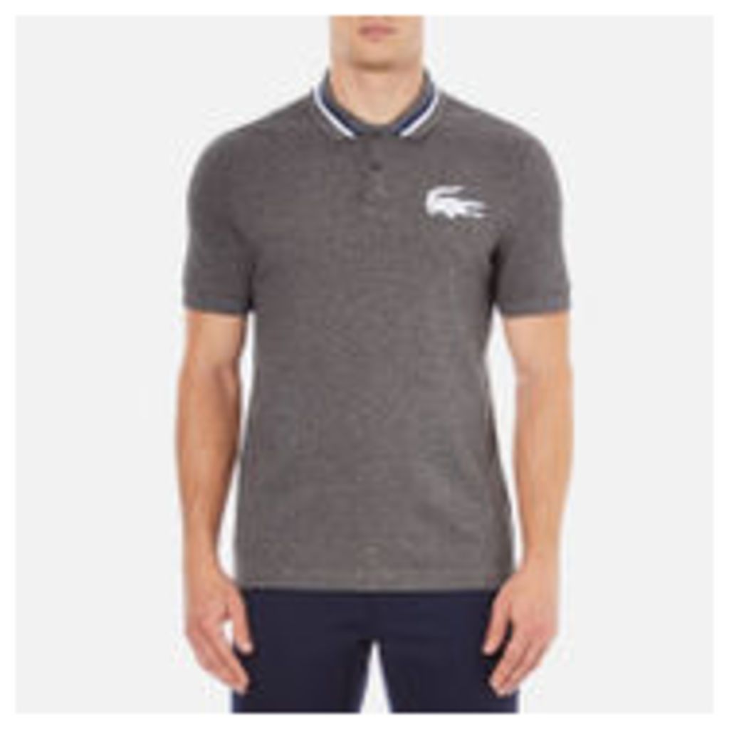 Lacoste L!ve Men's Large Logo Short Sleeve Polo Shirt - Medium Grey/Jaspe White