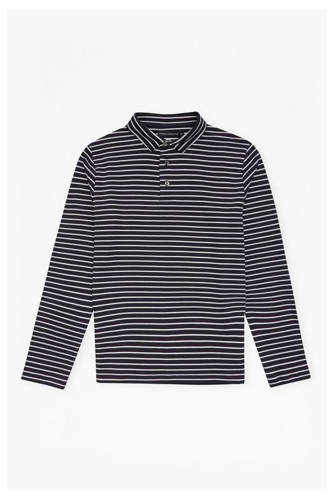 CENTRAL CREPE STRIPED LONG SLEEVE TOP - Marine Blue/White
