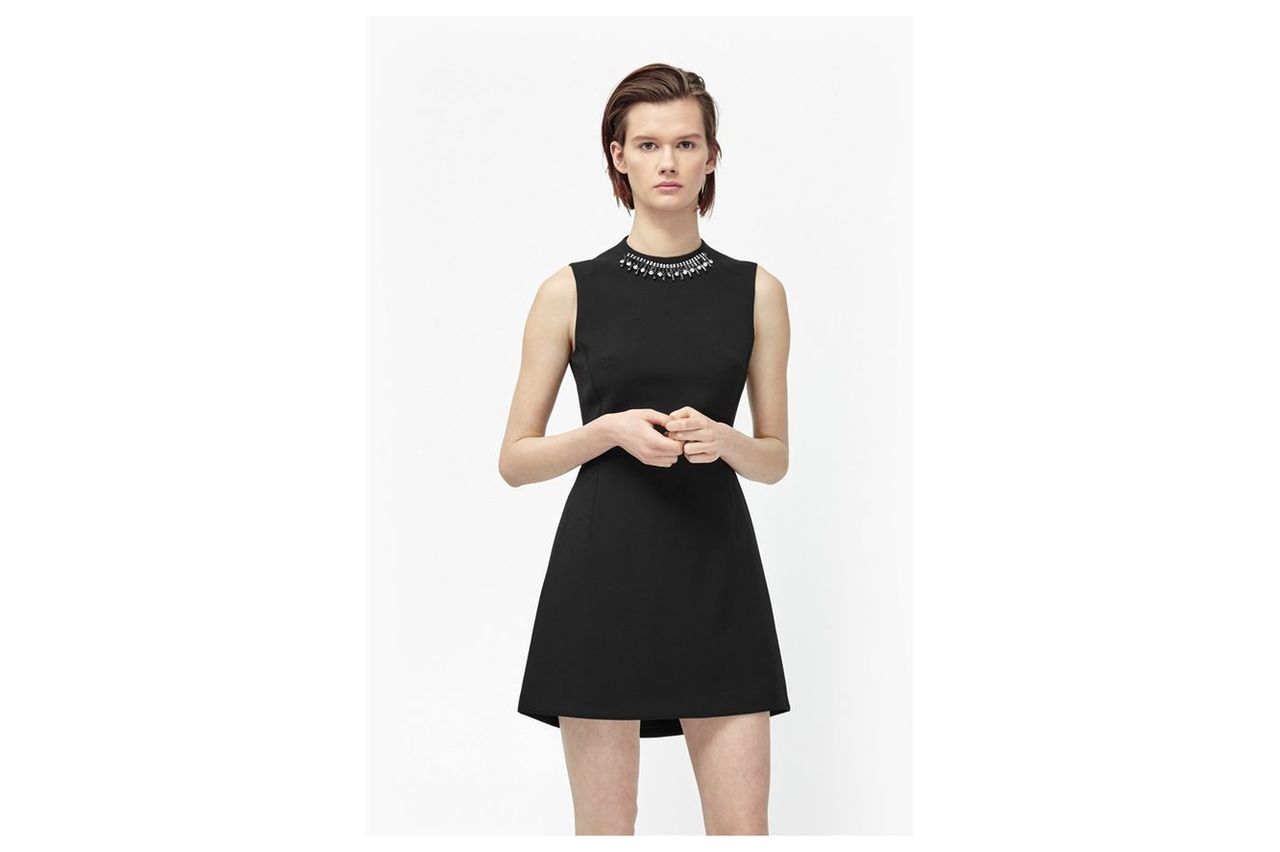 Sundae Suiting Embellished Collar Dress - black