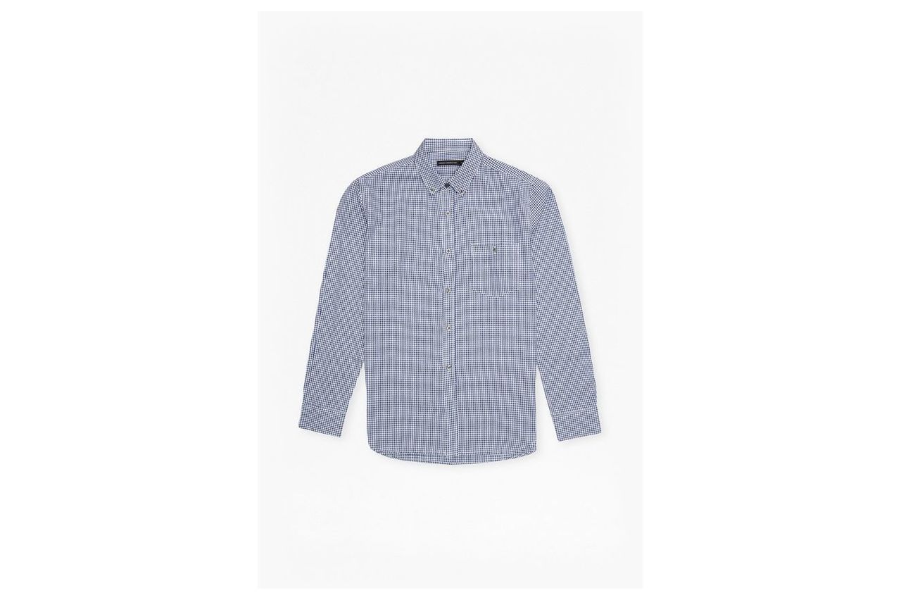 Cotton Button Front Shirt - blue gingham 5978